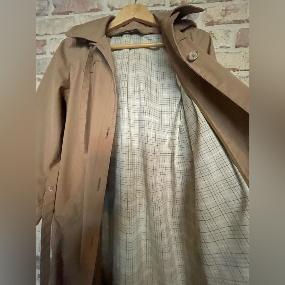LONDON FOG Vintage Khaki Removable Hood Trench Coat Women’s Size 8 Petite - Picture 5 of 11